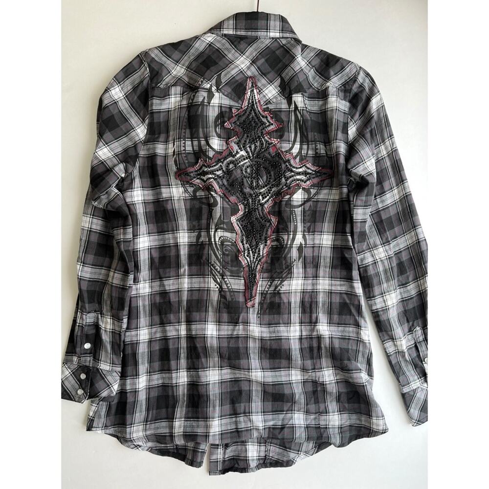 Harley Davidson Plaid Button Down Shirt Bling Embellished Rhinestone